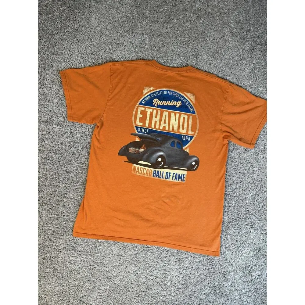 NASCAR Shirt Mens L Orange Hall Of Fame Charlotte Graphic Crew Neck Cotton
